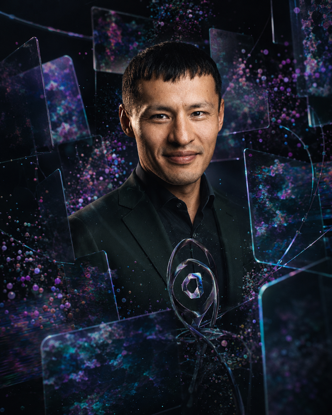 Atash Jamalluddin revealed inside a holographic glass panel